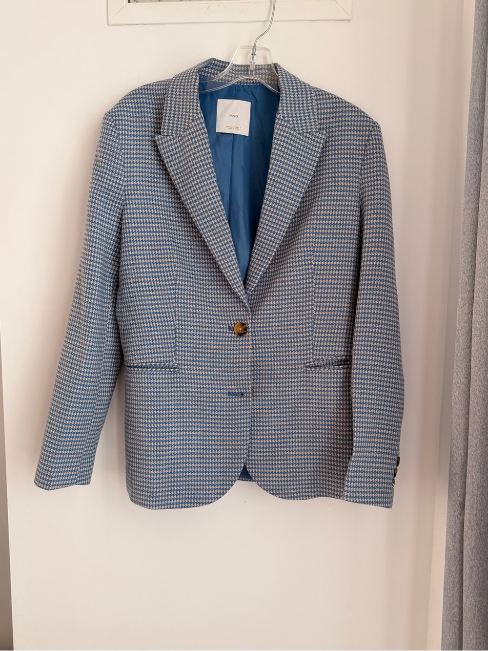 Mango Blue Houndstooth Blazer